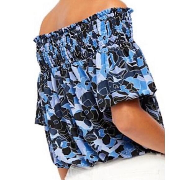 Free People Technicolor Blue Bubble Top Dark Combo Small - Picture 2 of 9